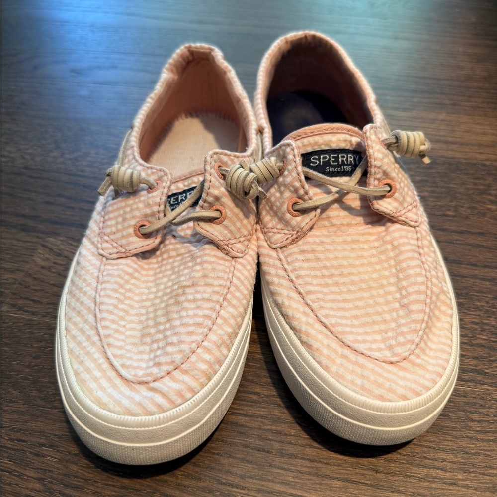 Sperry Pink and White Flats with Moccasin Toe